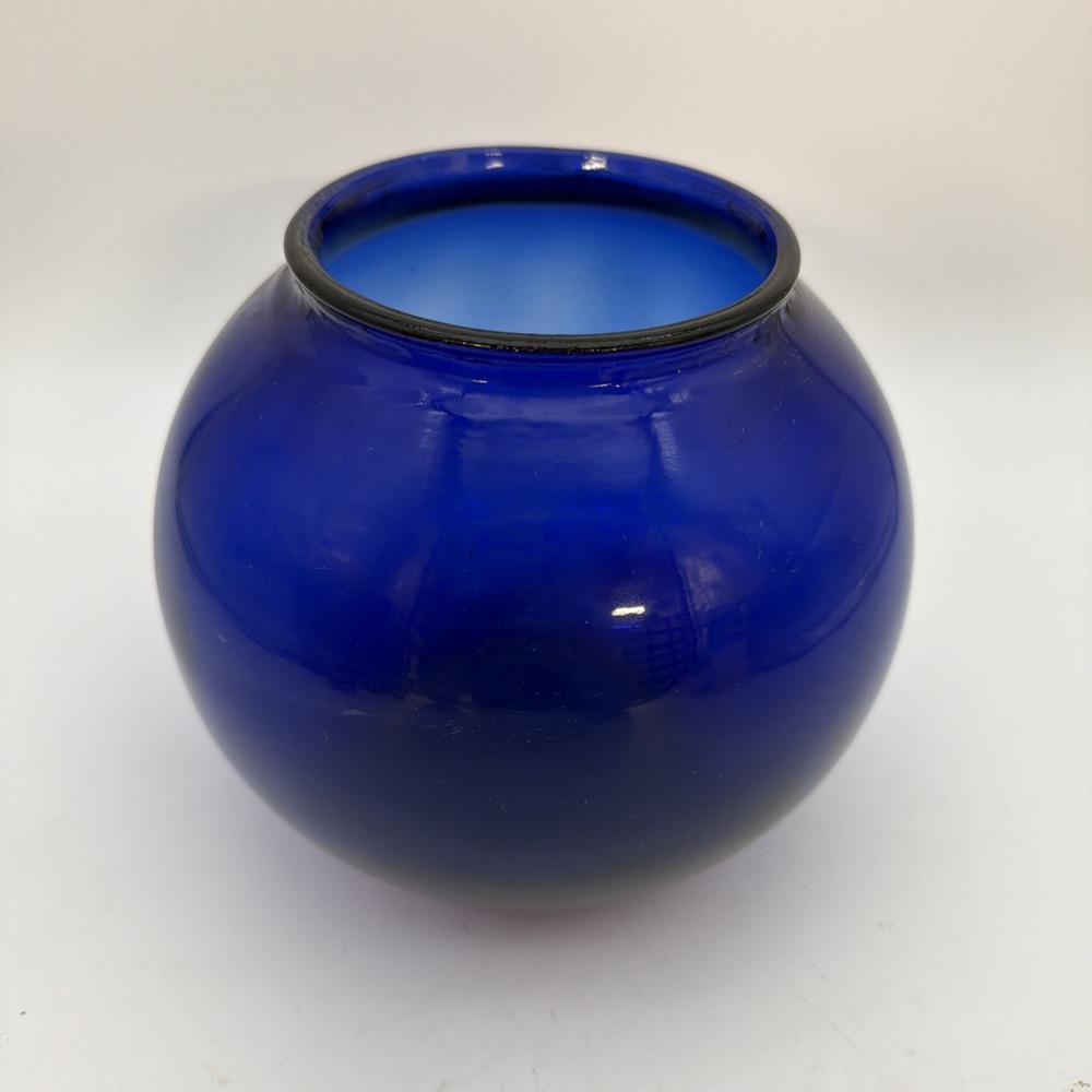 vintage cobalt blue glass ball or globe vase, 7" X 8"